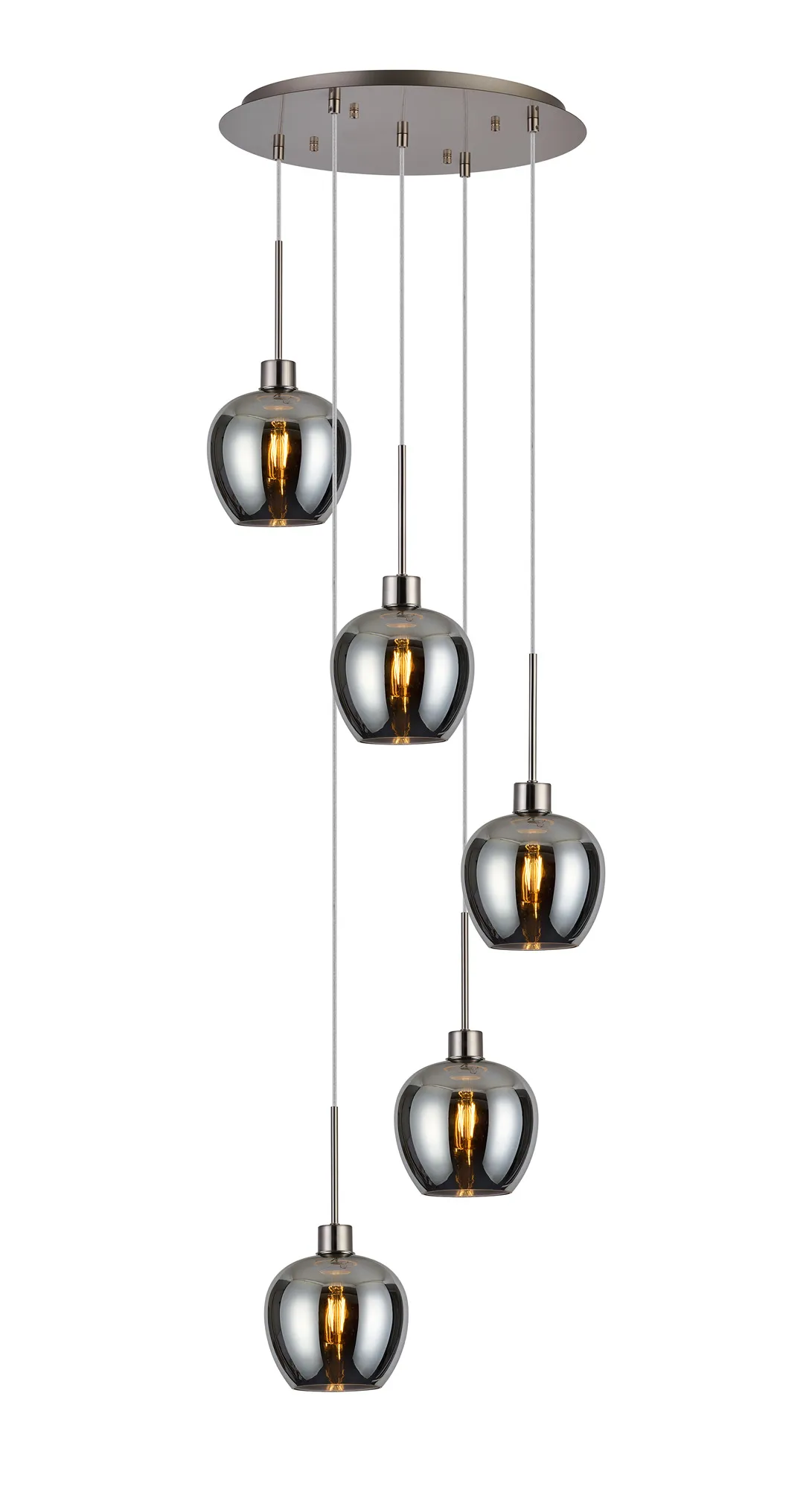 DK1384  Lori 45cm Round Pendant, 5 Light Adjustable E27, Satin Nickel/Chrome Wine Shades